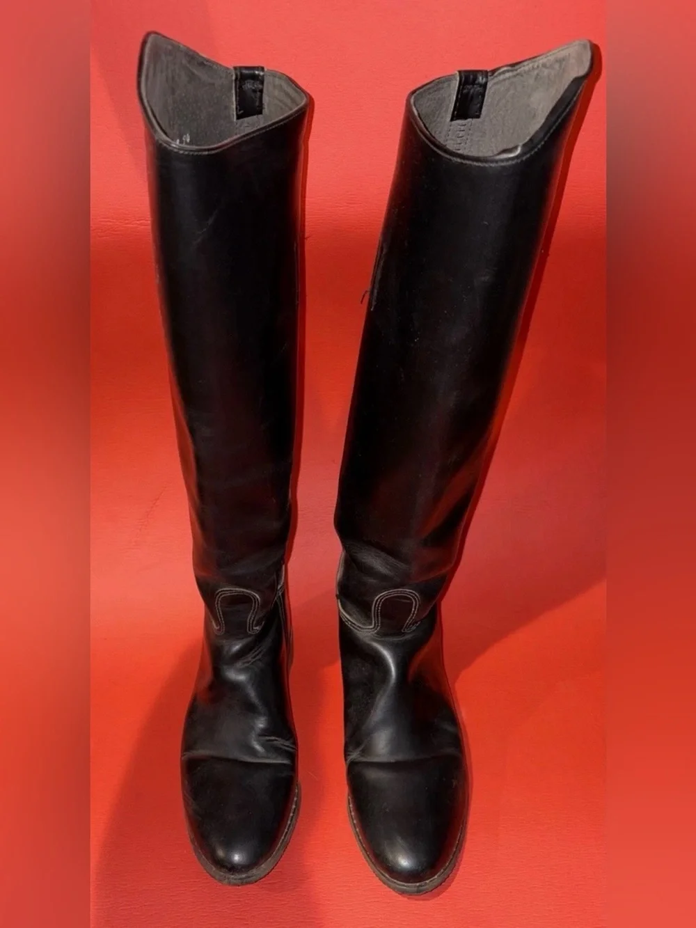 Vintage Black Leather Knee-High riding Boots women size 8